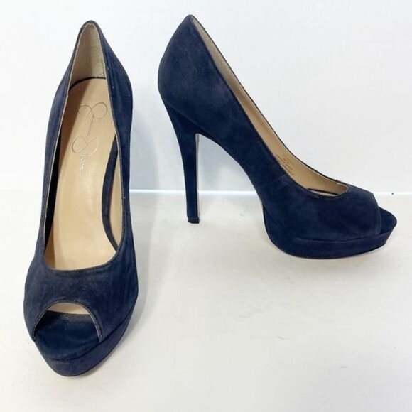 Jessica Simpson Steve Blue Velvet Peep Toe Heels Size 9 - Picture 2 of 8